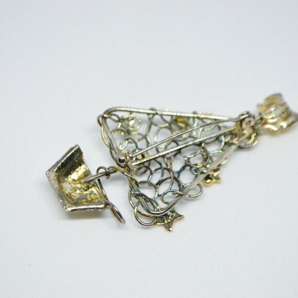 Gold Silver Tone Beige Enamel Wire Abstract Brooch - Picture 4 of 4